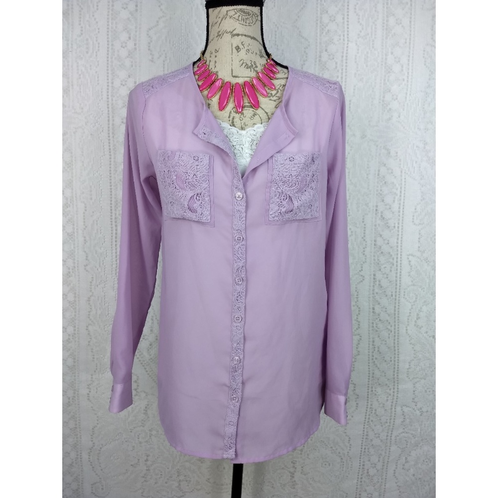Van Heusen Sheer Purple Blouse Size XS